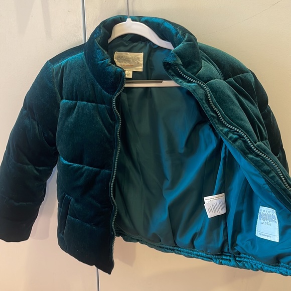 Dark emerald green velour puffer jacket, 5-6 - Picture 3 of 4